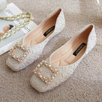 Belifi Summer Rhinestone Buckle Flats Square Head Women Shoes