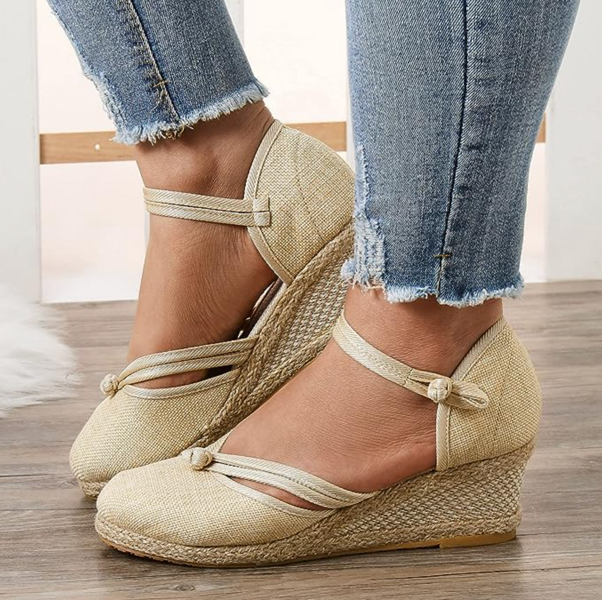 Belifi Women's Sandals Wedge Comfortable Pointed Toe Hemp Braid Buckle