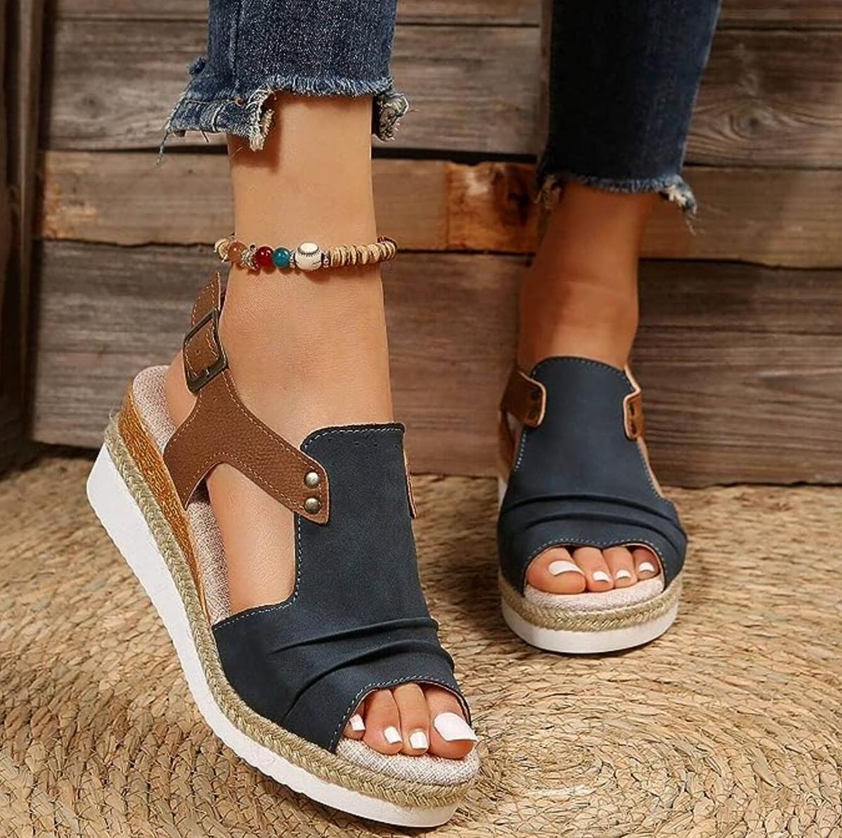 Belifi Flat Wedge Fish Mouth Casual Strap Sandals for Women