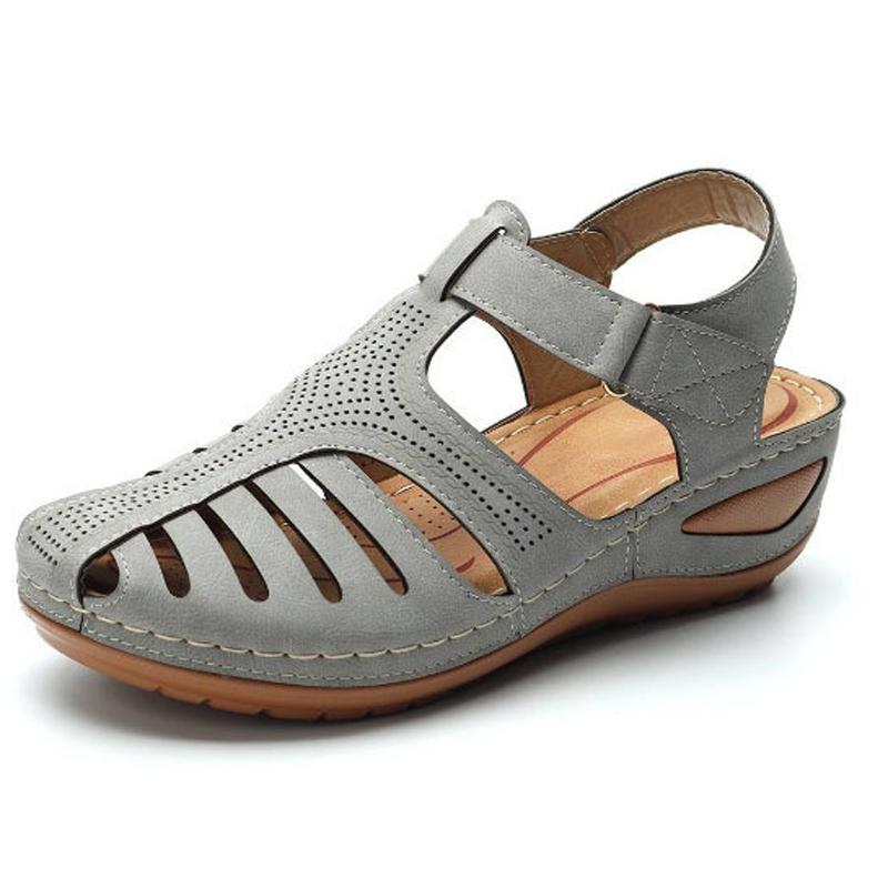 Belifi - Soft PU Leather Closed Toe Vintage Anti-Slip Sandals