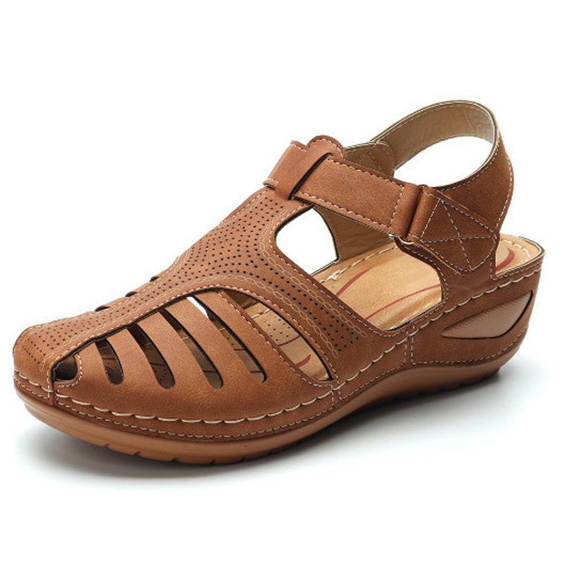 Belifi - Soft PU Leather Closed Toe Vintage Anti-Slip Sandals