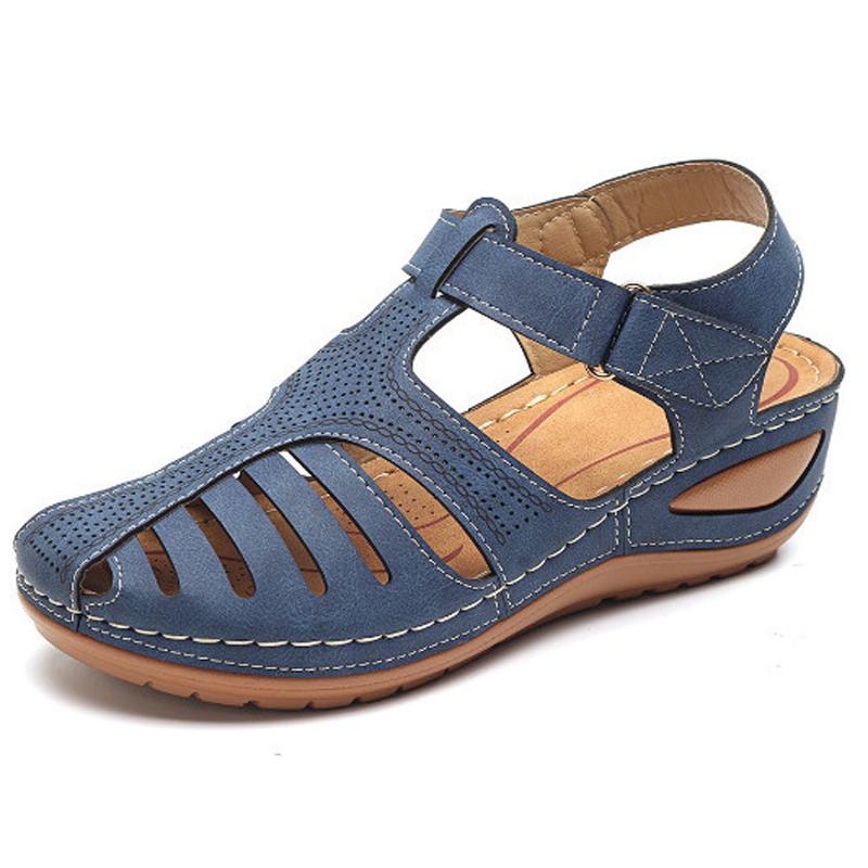 Belifi - Soft PU Leather Closed Toe Vintage Anti-Slip Sandals