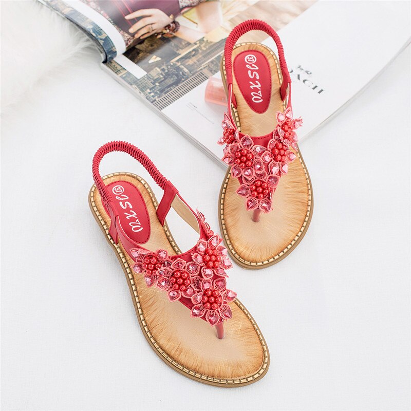Belifi New Fashion Bead Flower Round Toe Flip-flop Sandals