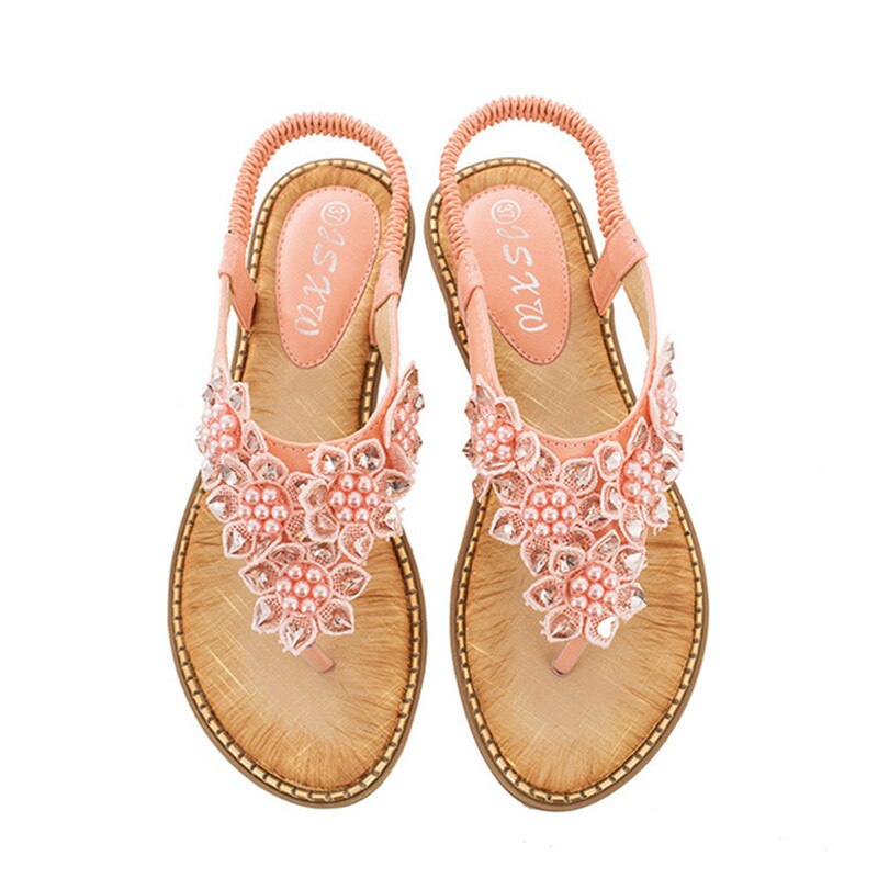 Belifi New Fashion Bead Flower Round Toe Flip-flop Sandals