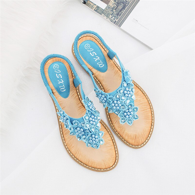 Belifi New Fashion Bead Flower Round Toe Flip-flop Sandals
