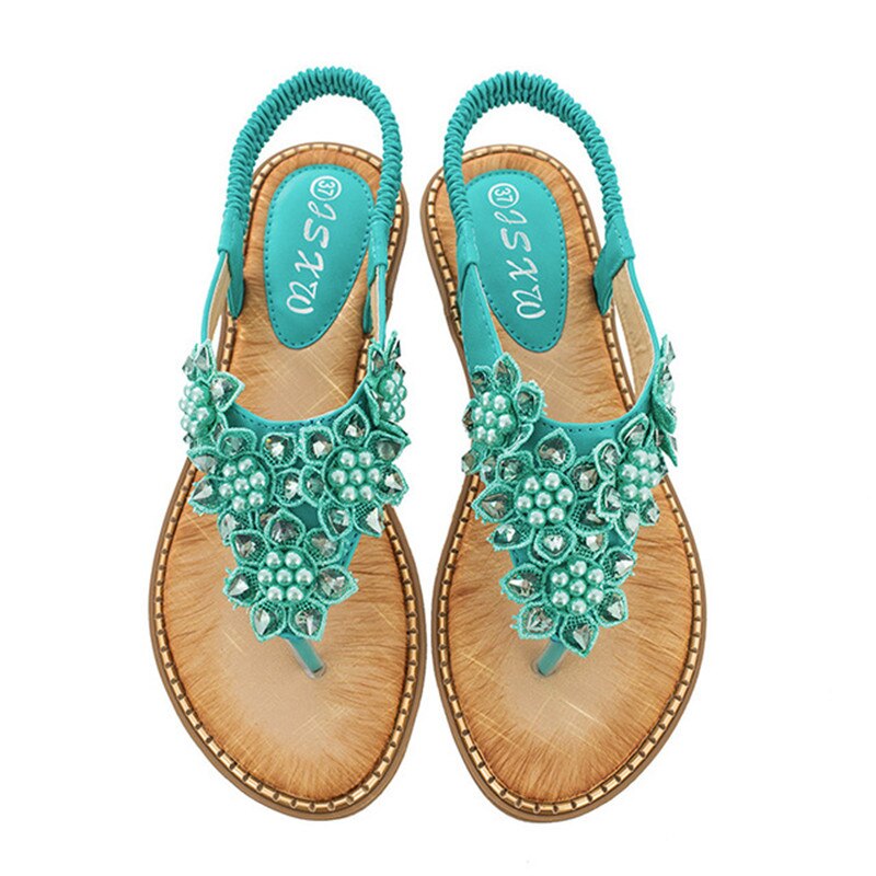 Belifi New Fashion Bead Flower Round Toe Flip-flop Sandals