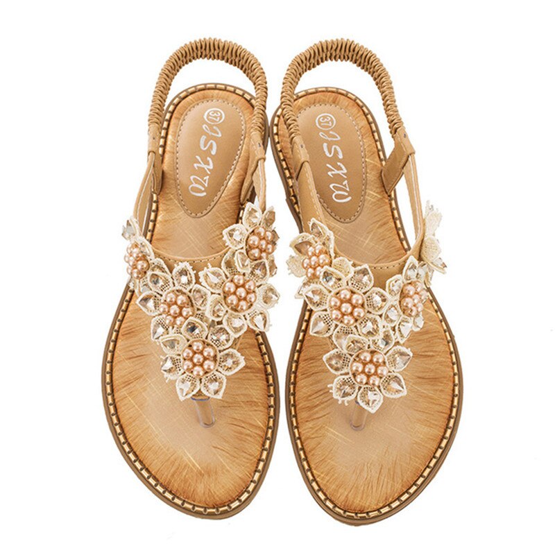 Belifi New Fashion Bead Flower Round Toe Flip-flop Sandals