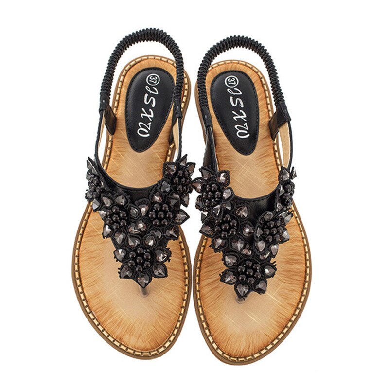 Belifi New Fashion Bead Flower Round Toe Flip-flop Sandals