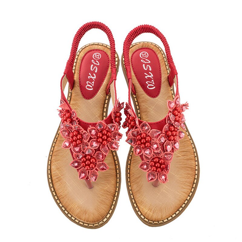 Belifi New Fashion Bead Flower Round Toe Flip-flop Sandals