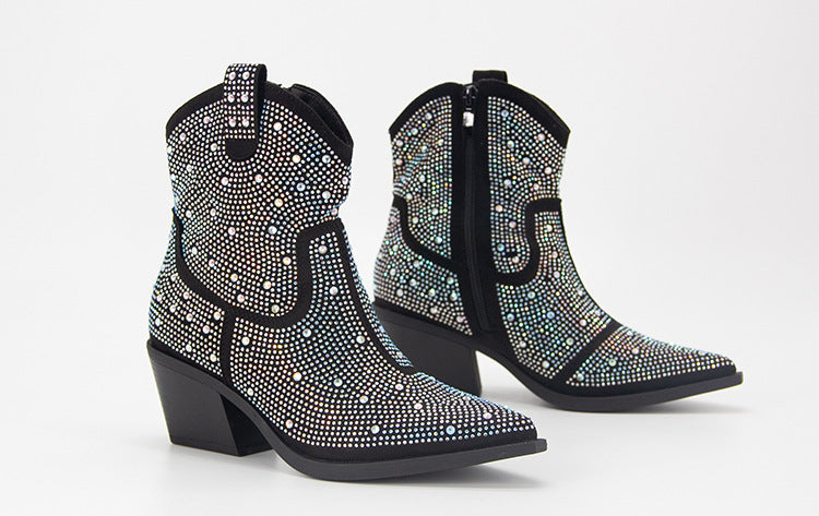 Belifi Fashion Pointed High Heels Rhinestone Boots