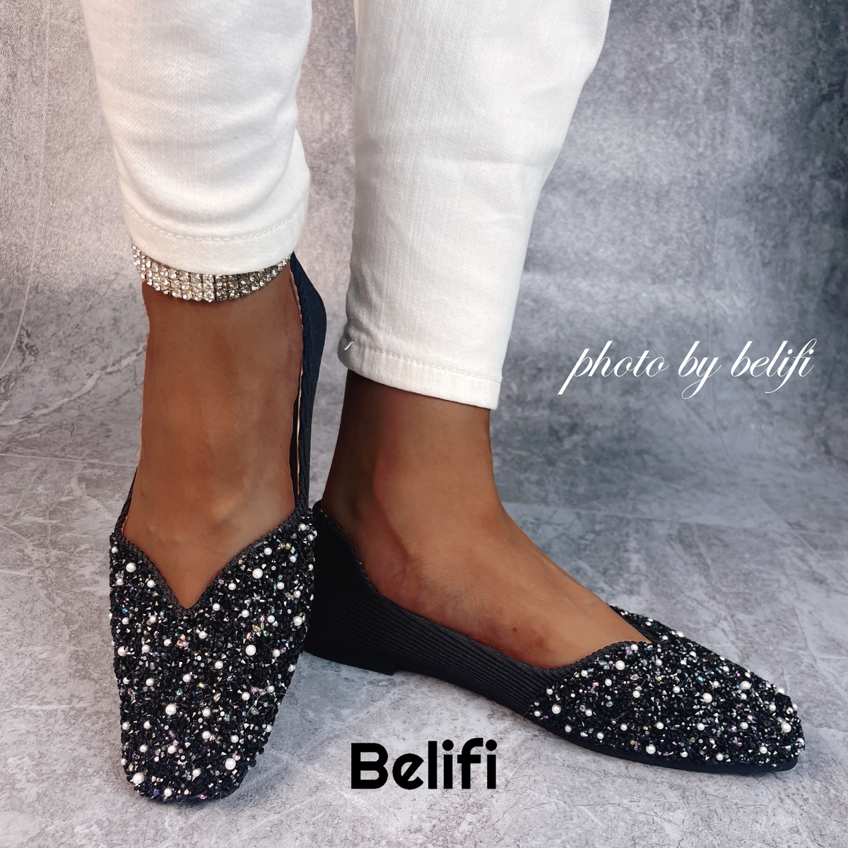 Belifi Square Toe Sequin Shoes