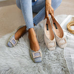 Belifi Summer Rhinestone Buckle Flats Square Head Women Shoes